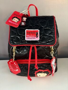 Whatever! Makes You Happy Betty Boop Heart Quilted Slouch Mini Backpack